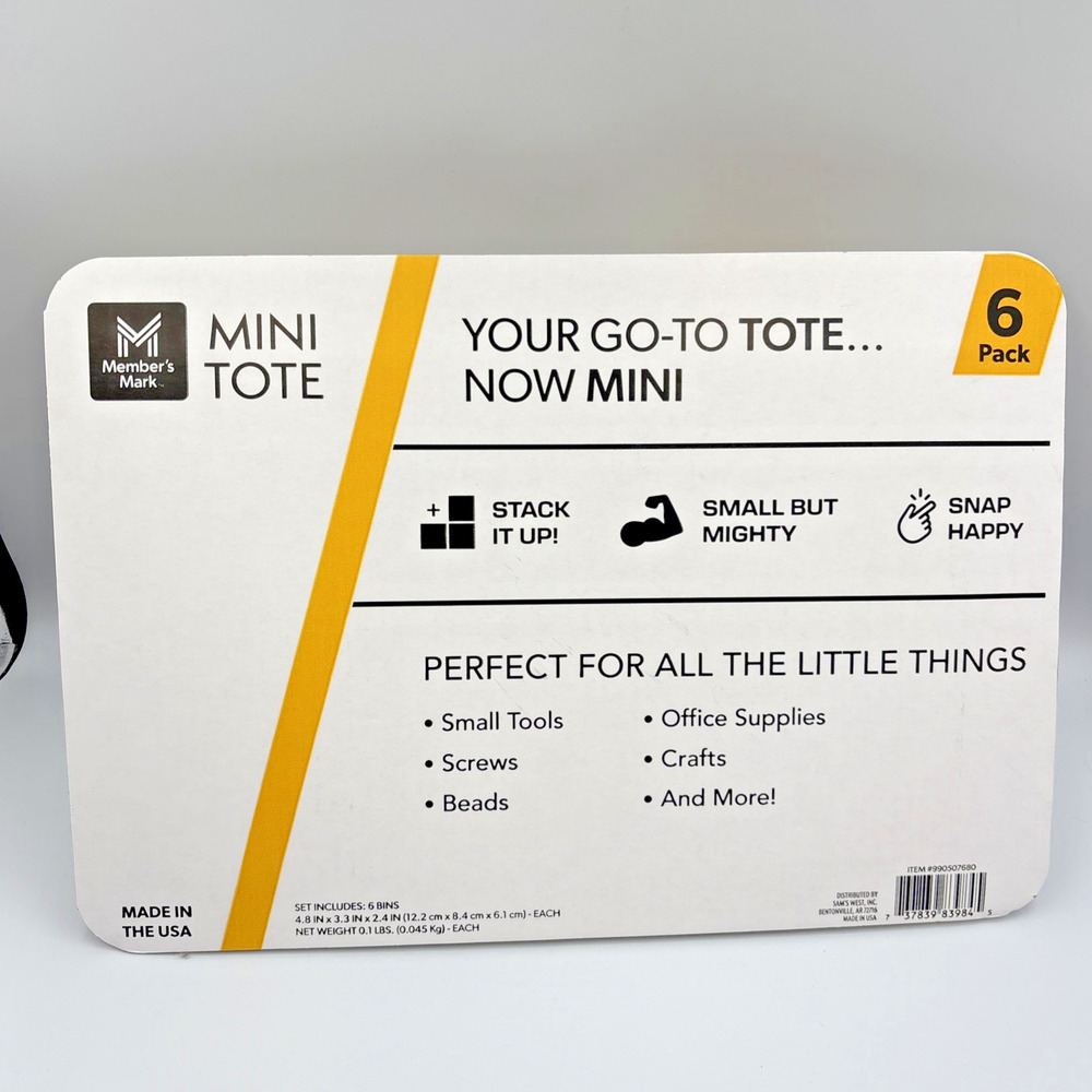 6 PACK Members Mark Mini Tote Bins Teeny Tiny Storage Container Yellow Lids - Picture 6 of 6